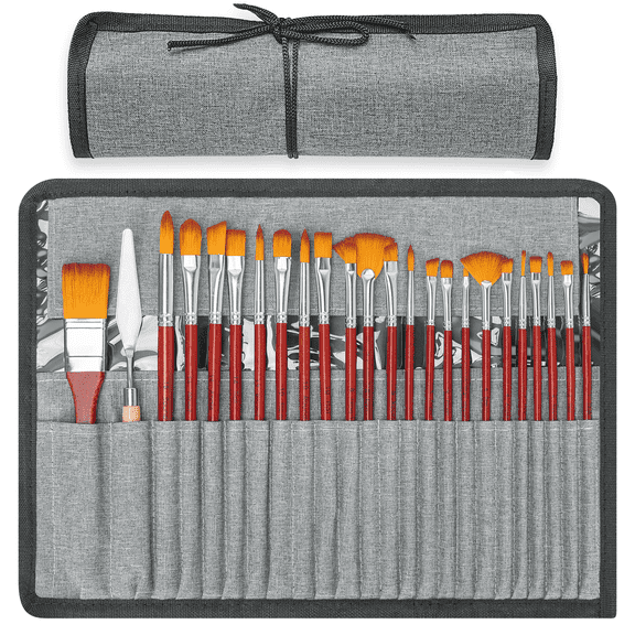 Xueyu 24 PCS Acrylic Paint Brushes Set, Round Pointed Tip Artist Paintbrushes for Acrylic Oil Watercolor Canvases Rock Body Face Nail Miniature Detailing Drawing Art Supplies, Red