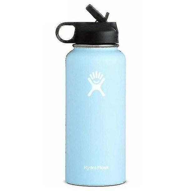 Xigua 32oz Stainless Steel Water Bottle With Straw - White Blue Marble, BPA-Free, Vacuum Insulated