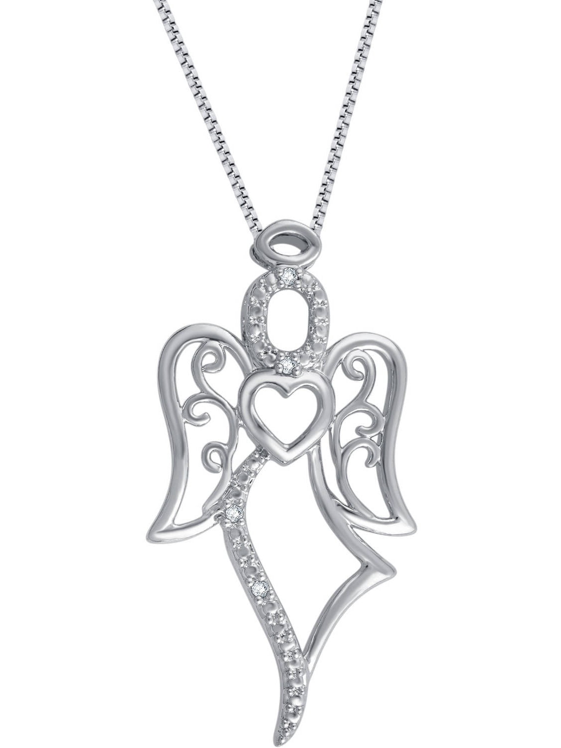 Rhodium Plated Brass Diamond Accent 3 Piece Fashion Jewelry Set with Snowflake Earrings and Pendant and Angel Pendant