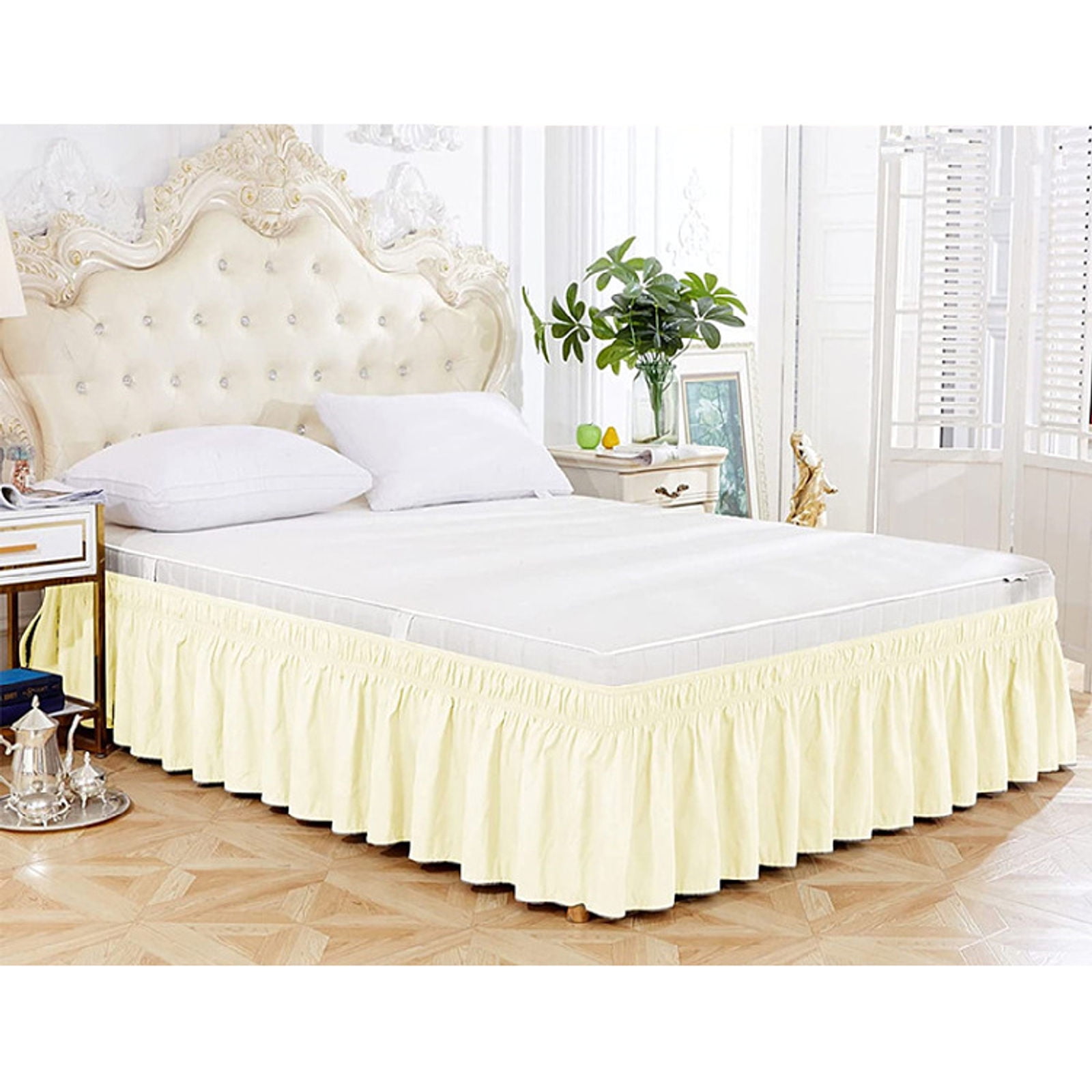 Pleated Bed Skirt Elastic Bed Skirt Without Bed Topper, Three Sided