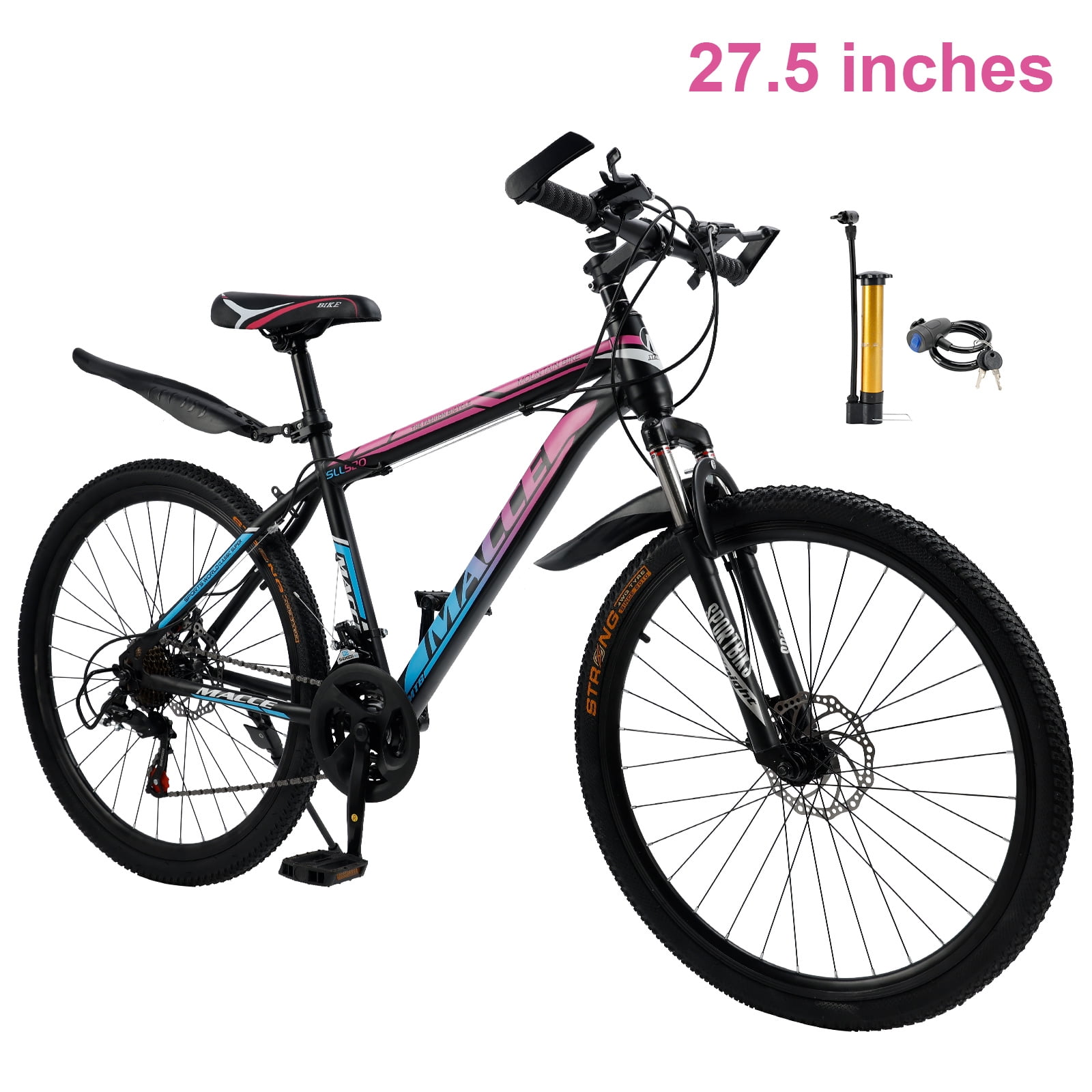 27.5" Spoke Wheel 24 Speed Mountain Bicycle Adult Bike MTB w/ fender Blue & Pink
