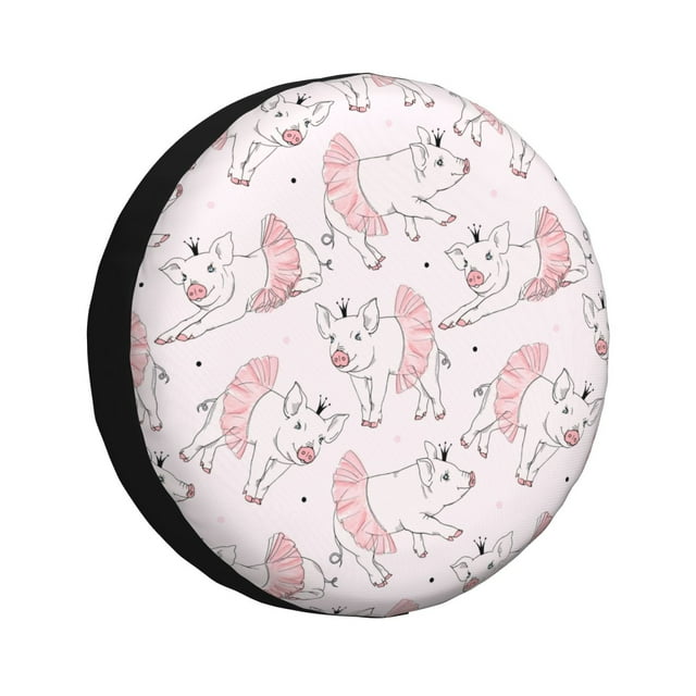 Fotbe Cute Piggy Ballerina Funda de Llanta de Repuesto con Estampado, Engrosada, Ajuste Universal para Jeep, Remolque, RV, SUV, Camión-16 inch