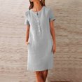 thumbnail image 2 of VBTAPA Casual Summer Dresses for Women Button Up Short Sleeve Linen Sundress Elegant Formal Work Dress with Pockets Gray XL, 2 of 5