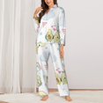 thumbnail image 3 of Kll Green Blue Avocado Print Women'S Long Sleeve Pajamas With Pants Sleepwear Loungewear 2 Set-Small, 3 of 9