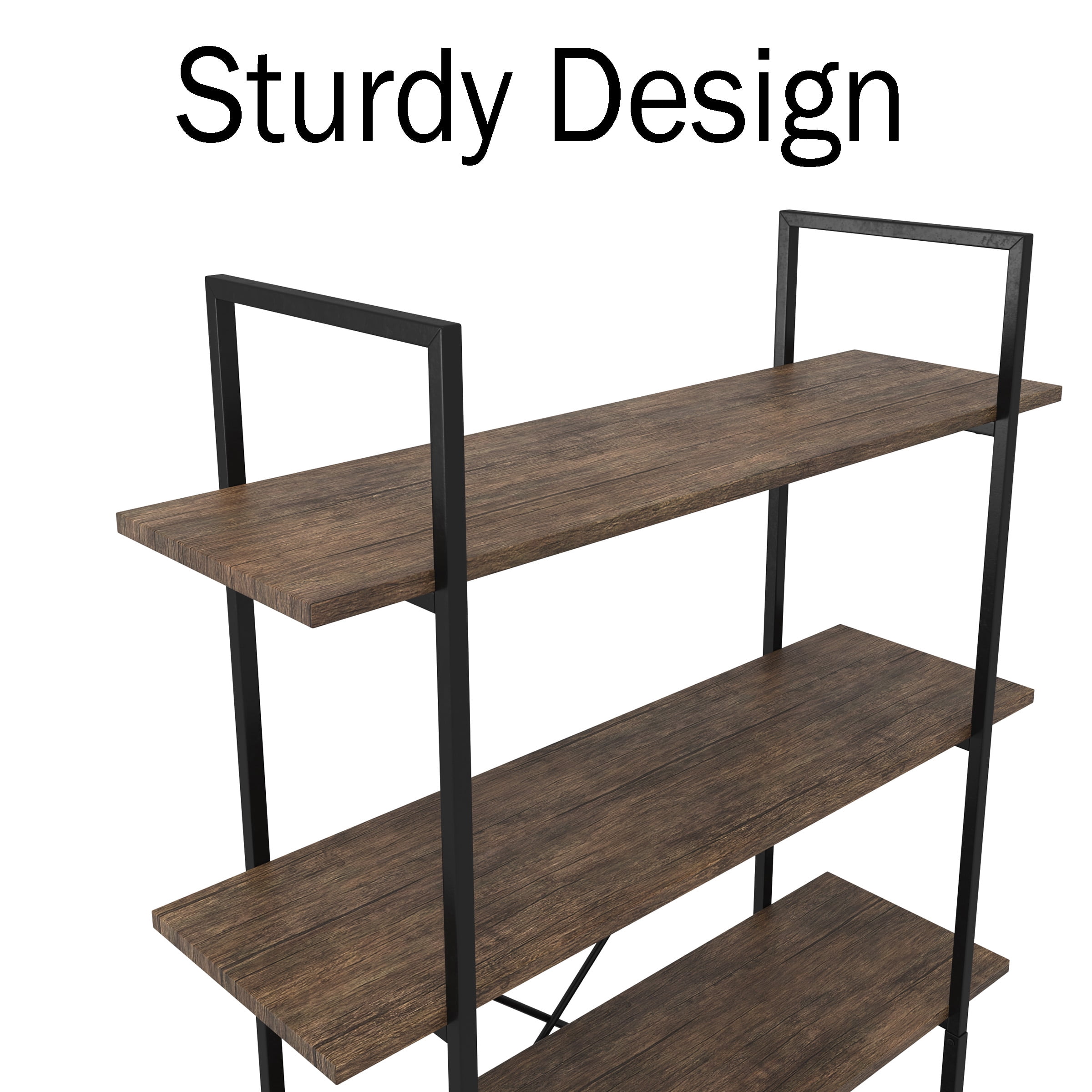Lavish Home 5-Tier Bookshelf Industrial Style Freestanding Wooden Bookcases, Brown Woodgrain, Set of 2