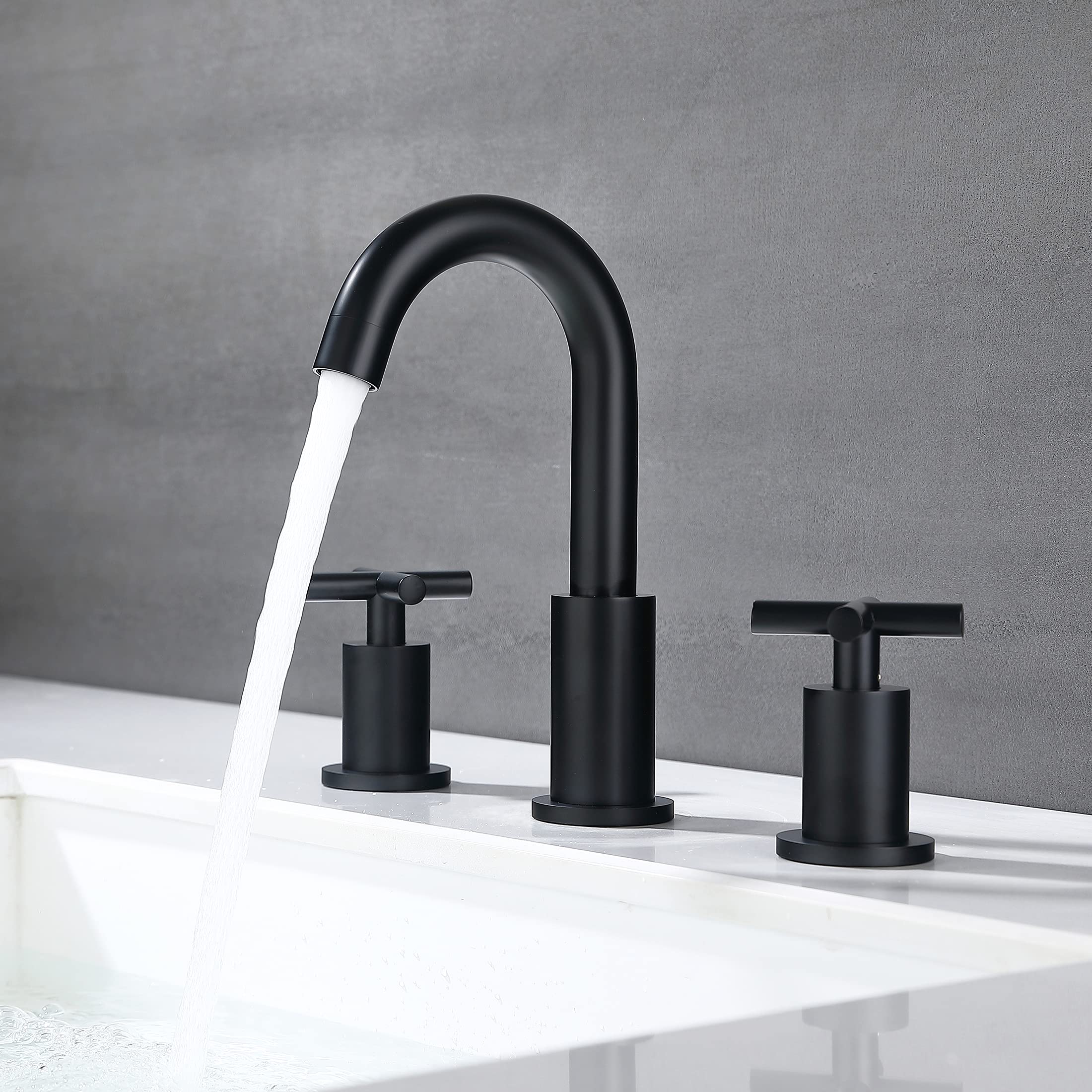 Adorer 8 Inches Widespread Bathroom Faucet 3 Hole, Matte Black Bathroom Sink Faucet with Pop-up Drain - 32133BK