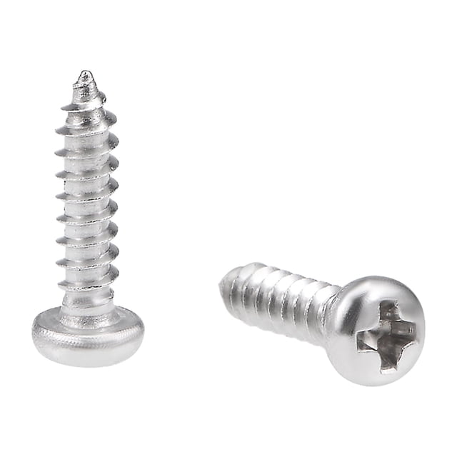 Tornillos autorroscantes de cabeza plana Uxcell 0.12''x 0.47'' de acero inoxidable 316 tono plateado, 50 piezas