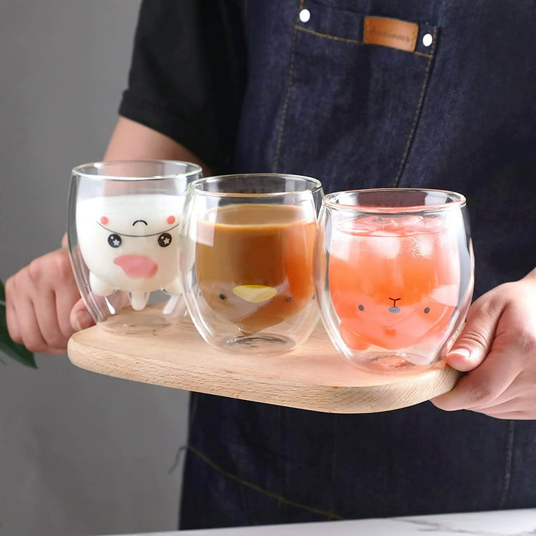 Cute Bear Mugs Set Of 2 Cute Bear Tea Cup Double Wall Glass Milk Coffee  Bear Mug With Handle Insulated Espresso Beer Cup Cute