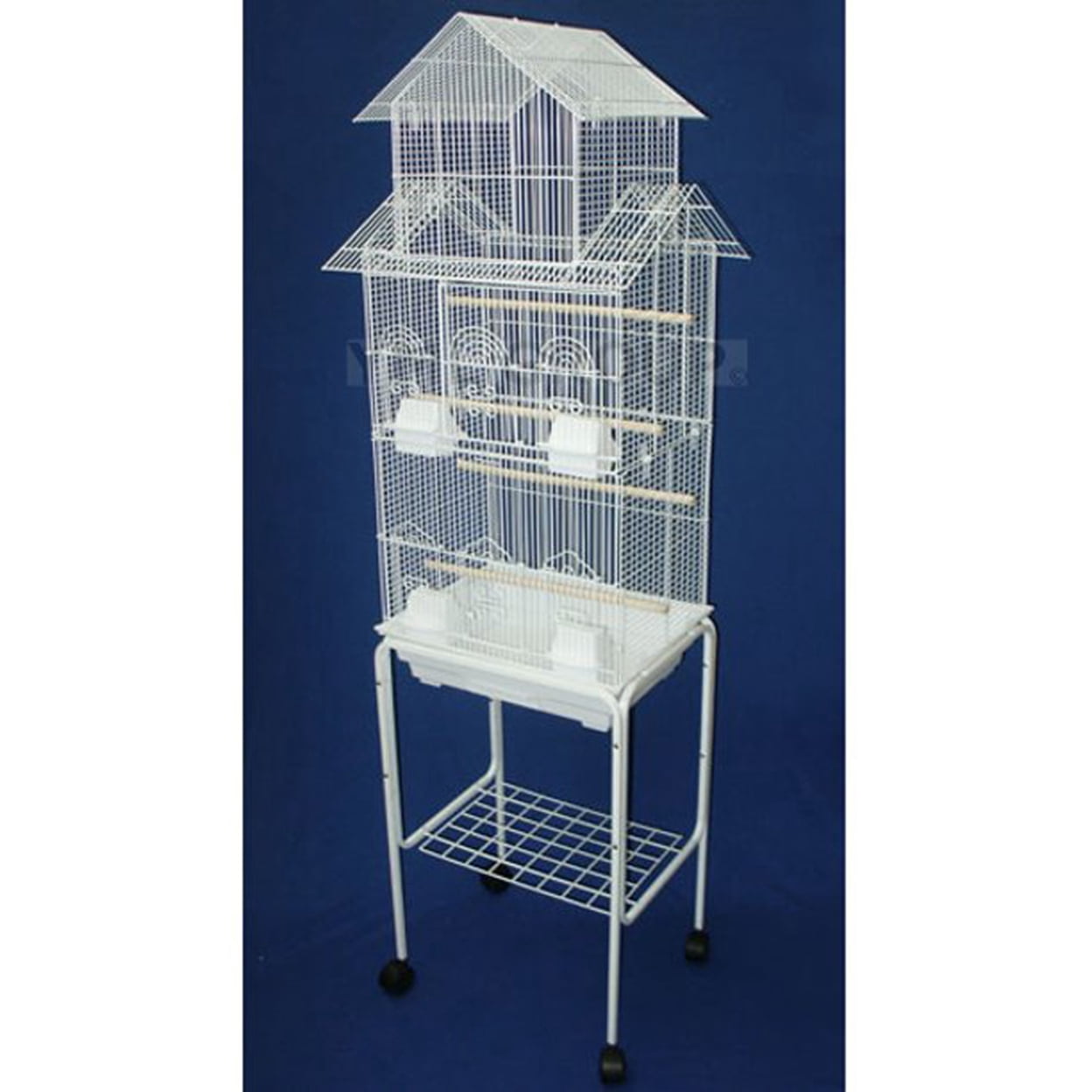 YML 6844_4814WHT 3/8" Bar Spacing Tall Pagoda Top Bird Cage with Stand, White