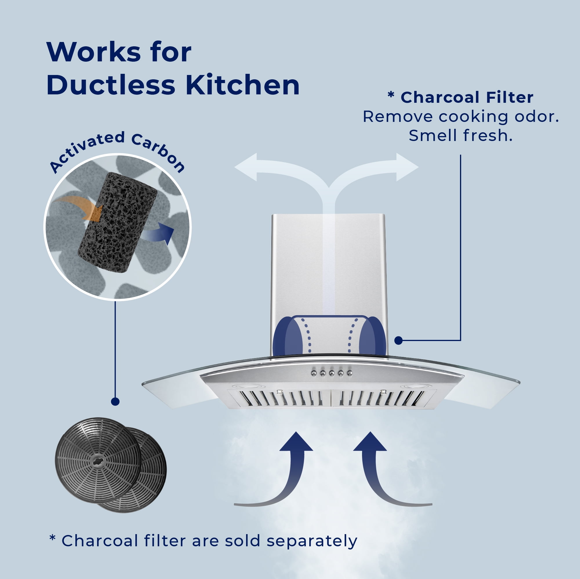 Hauslane | Chef Series Range Hood 30" WM-630 Wall Mount Range Hood | European Style with Stainless Steel and Tempered Glass | 3 Speed, LED Lamps | Ducted or Ventless