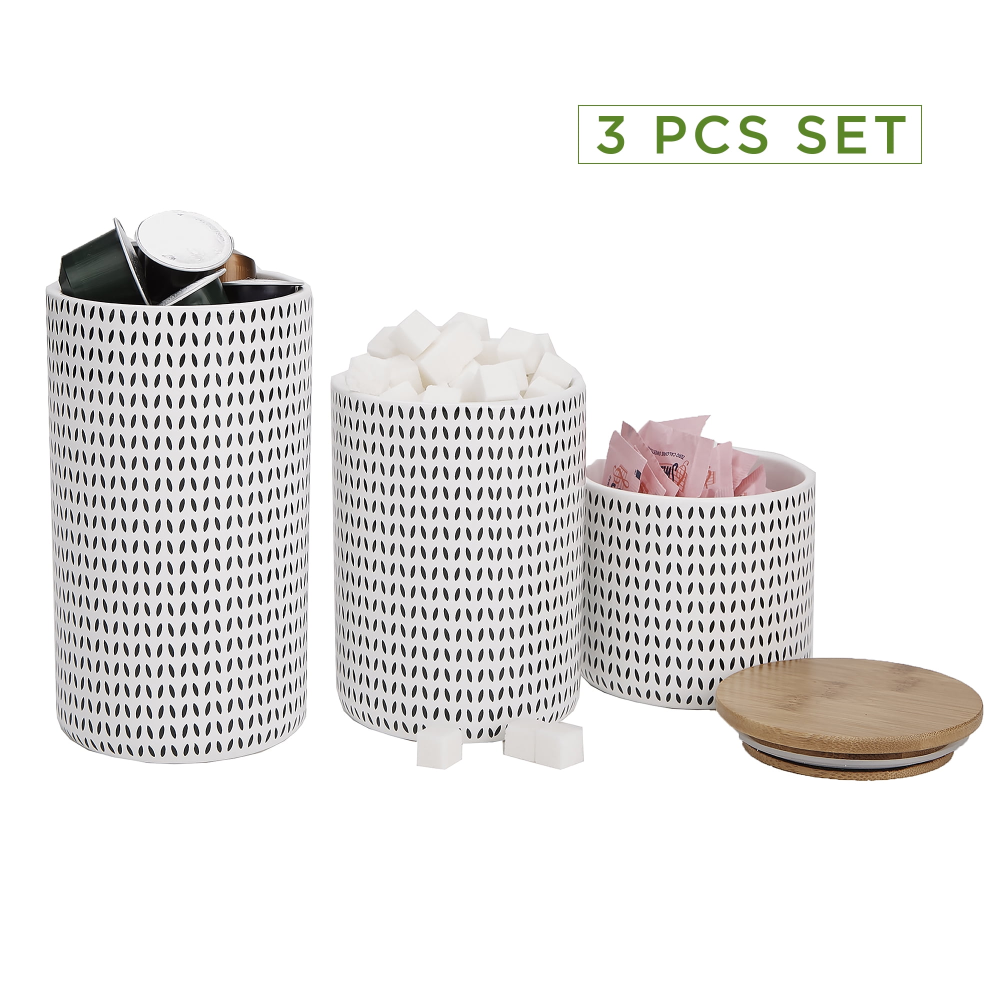 Mind Reader Small, Medium, Large Ceramic Canister Set with Lids, 3