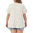 thumbnail image 4 of DARING DIVA Women's Plus Soft Tops V Neck Ruffle Sleeve Floral Casual Blouses 2X White, 4 of 6
