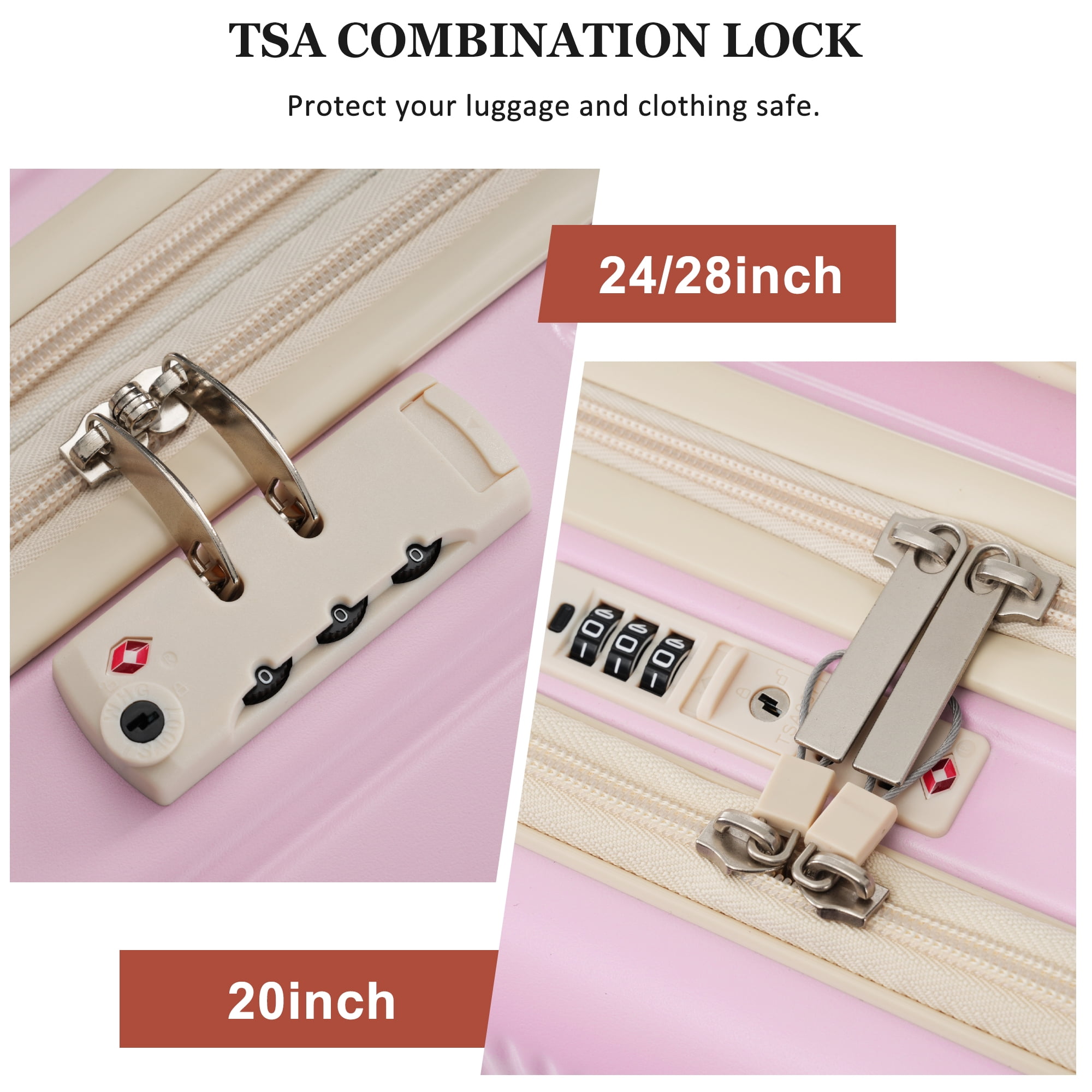 Luggage Sets 5 Piece with Half-opening, Hardside Carry On Suitcase Set with Double Spinner Wheel, Lightweight Travel Luggage with USB Port, TSA Locks
