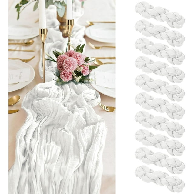 10 Pack Dark Green Cheesecloth Table Runner, 10FT Gauze Boho Rustic Tablecloth for Wedding Reception, Bridal Shower Holiday Party