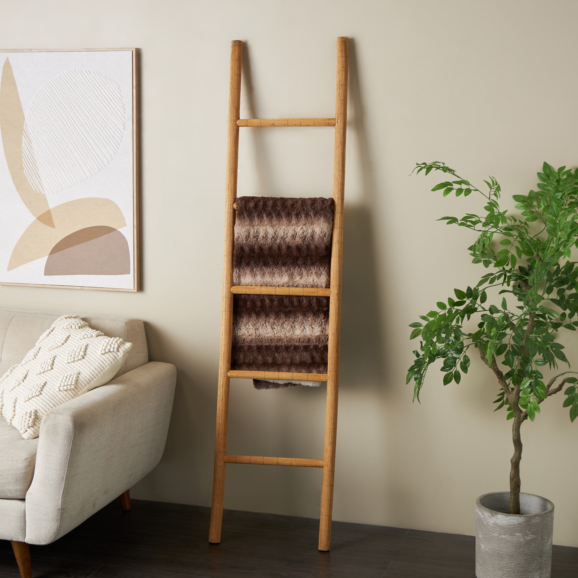 DecMode 17" x 71" Brown Wood Handmade 5 Rung Ladder, 1-Piece
