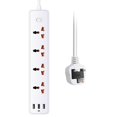 thumbnail image 1 of White UK Plug Protector contra sobretensiones para regleta, 4 salidas y 3 puertos USB, cable de extensión de 3,9 pies, 1 of 5