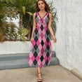 thumbnail image 5 of Pink and Black Dashed Argyle Sleeveless Dress Elegant gown summer women's suit elegant women's dresses for wedding, 5 of 6