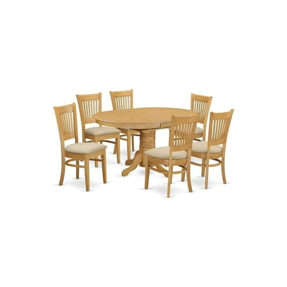 HomeStock 7 Piece Dining Room Furniture Set Consist of an Oval Kitchen Table with Leaf and 6 Dining Chairs, 42X60 Inch, Oak, Modern Dining Table Set for Dining Rooms