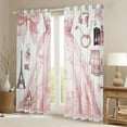 thumbnail image 2 of Pink Girly Dress Curtains Modern Fashion Woman Dress 30%-50% Blackout Curtains Eiffel Tower Paris Bedroom Curtains Golden Polka Dots Black High Heels Romantic Makeup Print Window Curtains,84"Wx63"L, 2 of 5