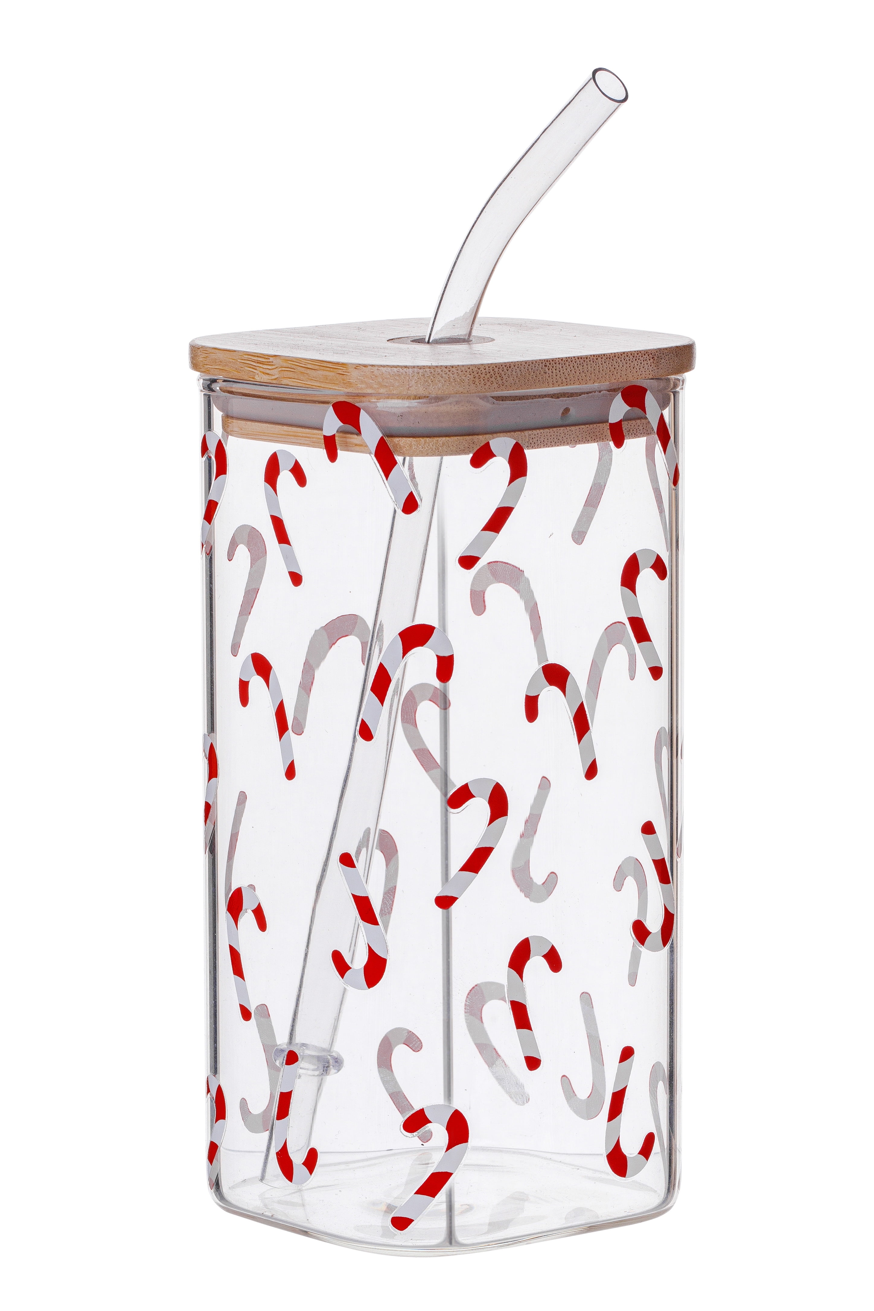 (2 pack) Holiday Time Candy Cane Clear Square Glass Sipper, 1pk