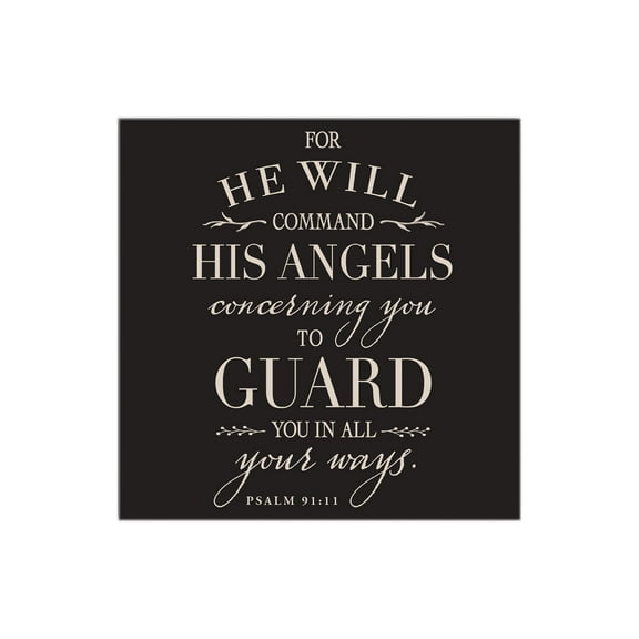 His Angels Guard You Slate Grey 12 x 12 Wood Wall Sign Plaque