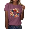 thumbnail image 4 of Mifsaly 4Th of July Independence Day T-Shirt Women Floral Wreath American Flag Patriotic Tees Crewneck Short Sleeve Cotton Top S, 4 of 7