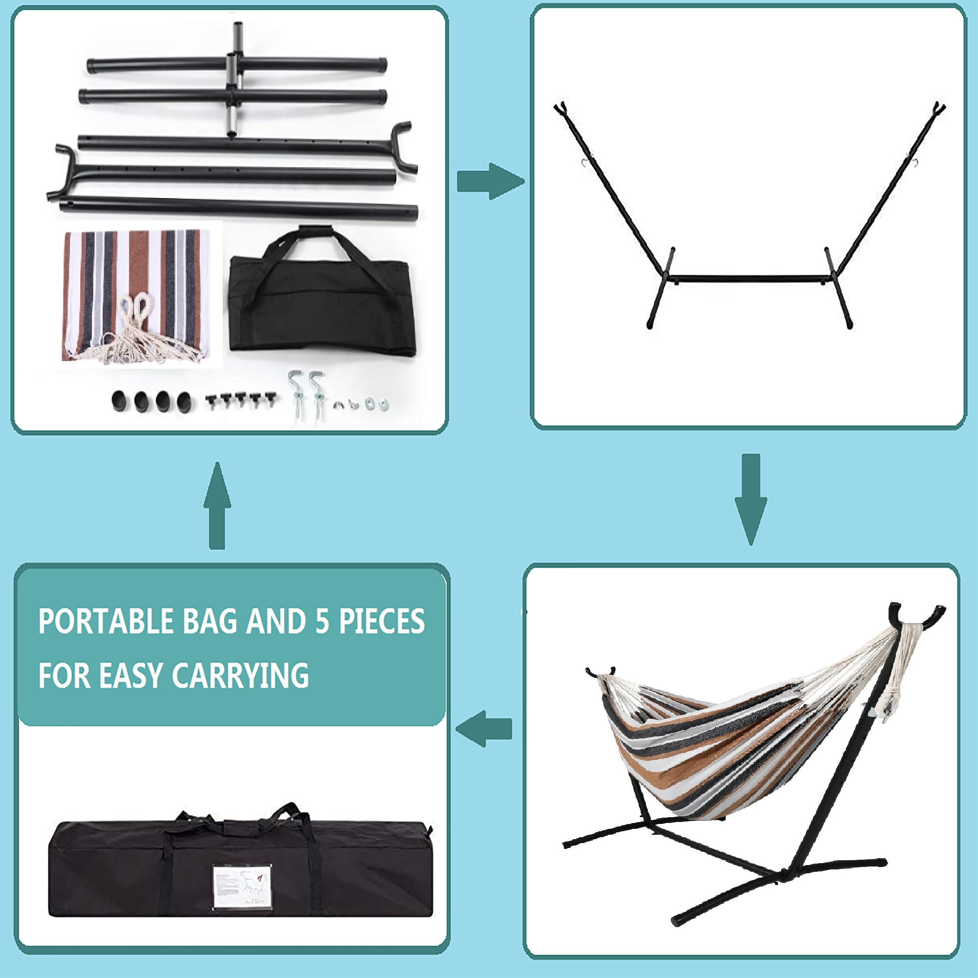 Clearance! Hammocks & Stand Sets for Patio & Garden, Portable Hammock with 8.5 FT Stand, Hammock with Space-Saving Steel Stand Includes Portable Carrying Case (Rainbow), S10384