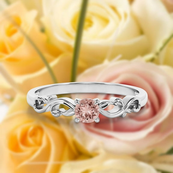 Art Nouvea Vintage Twisted Salt And Pepper 0.50 Carat Round Cut Morganite And Diamond Moissanite Engagement Ring, Antique Design Wedding Ring in10k Solid White Gold, Promise Ring, Anniversary Ring