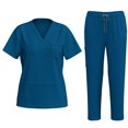 thumbnail image 2 of Cavosen Womens Scrub Sets Stretch 2 Piece with 3 Pockets Easy Care Quick Dry V Neck Short Sleeve Scrub Tops Drawstring Long Pants Workwear Solid Nursing Uniform Comfortable, 2 of 9