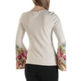 thumbnail image 2 of INC Womens Beige Floral Bell Sleeve V Neck Top  Size: L, 2 of 2