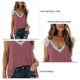 thumbnail image 2 of Women V Neck Lace Top Fashionable Casual Lace Splicing Women Summer Shirt for Daily Outdoor Shopping Pink L, 2 of 3