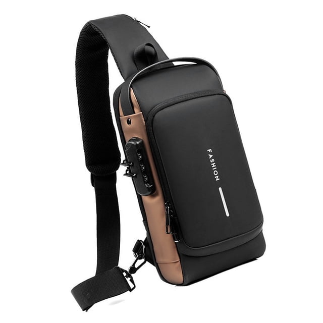 Mochila bandolera con contraseña, antirrobo, multifuncional, para ciclismo, para hombre, color negro y dorado