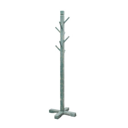 Rena Coat, Hat Rack Stand, 8 Wood Stems, 72 Inch Rustic Green Mahogany