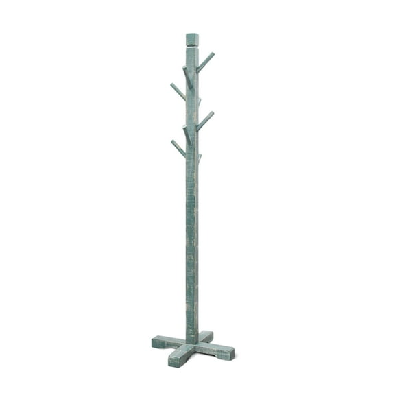 Rena Coat, Hat Rack Stand, 8 Wood Stems, 72 Inch Rustic Green Mahogany
