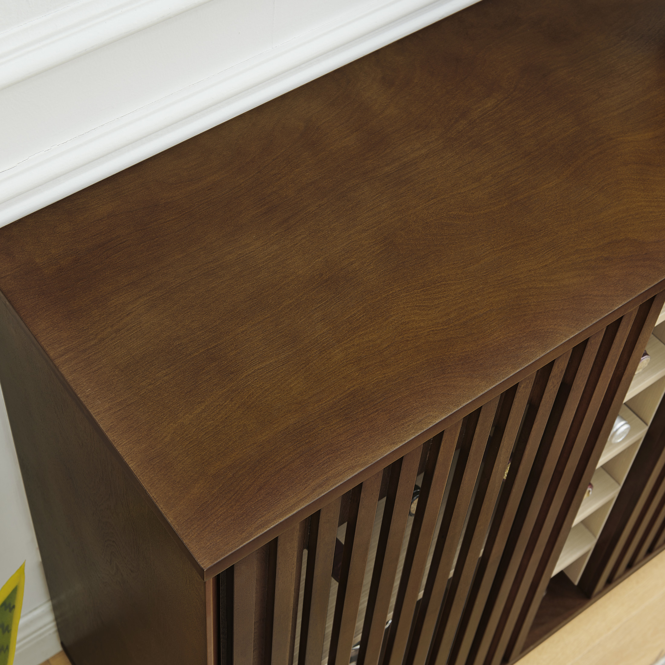 GDF Studio 43.1" Mid Century Modern Fluted Liquor Cabinet with Wine Rack & Glass Holder, Walnut