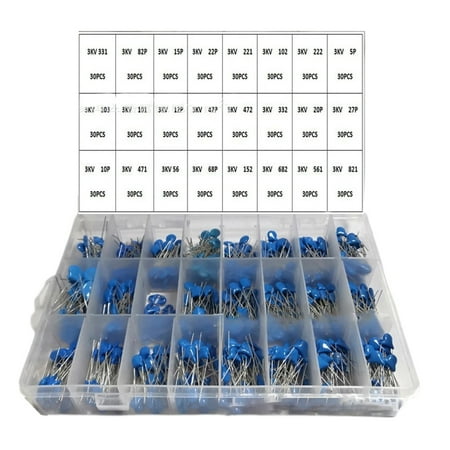 

SIEYIO 720PCS 24 Values Ceramic Capacitors Kit 3KV 3000V 5PF-821PF Ceramic Capacitor Assorted Kit High-Voltage