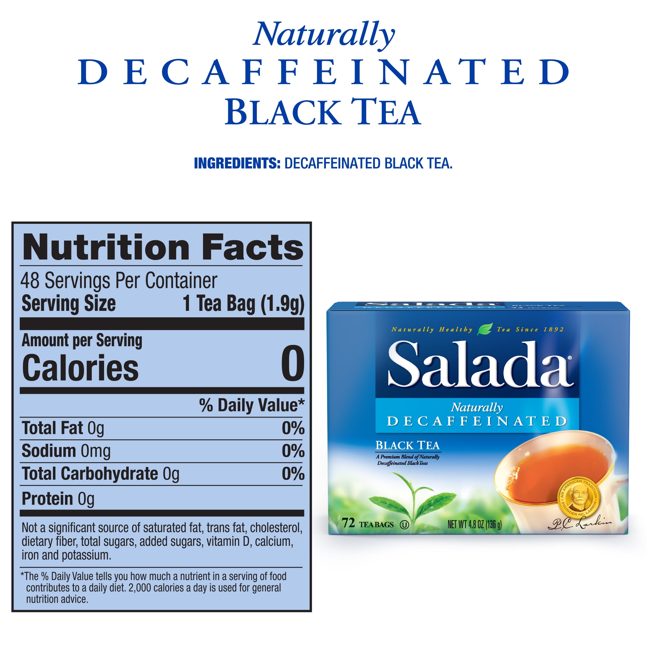 Salada Naturally Decaffeinated Black Tea Blended Strong Black Tea with 72 Tea Bags Per Box (Pack of 12) Contains Caffeine Brew Hot Flavored Rich in Antioxidants Original Blend