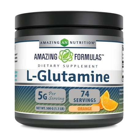 Amazing Formulas L-Glutamine 1.1 Lb Powder Supplement | 5000 Grams | Orange Flavor | Non-GMO | Gluten Free | Made in USA