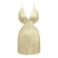 thumbnail image 4 of MDUKONU Robe à Paillettes Scintillantes pour Femme, Dos Nu, Perlée, Aguichant, Fourreau, Papillon, Mini-Robe à Paillettes, Fête, Jaune Pâle, L, 4 of 4