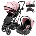 thumbnail image 1 of Carriola para Bebé con Portabebé Travel System Reversible Convertible a Bambineto Ruedas de Goma con Freno Plegable Cinturón de 5 Puntos - Rosa, 1 of 8