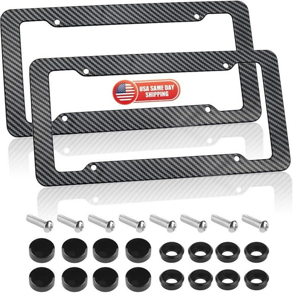 2pcs Universal Carbon Fiber Car Front & Rear License Plate Frame Cover USA Black