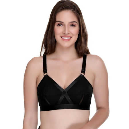 SONA Women s Perfecto Cotton Full Coverage Non Padded Minimizer Bra with Soft Support Regular and Plus Size (Black  38D)