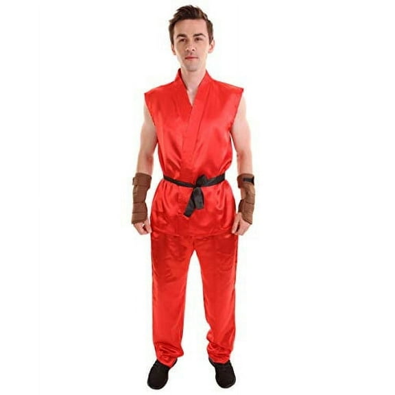 HPO 19 Colors Adult Men's Karate Fighter Video Game Character Costume Tops Belt Pants, Non-flammable Synthetic Fabric