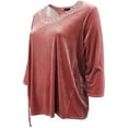 thumbnail image 3 of Plus Size Womens Asymmetrical Rhinestone Stylish Top Shirt Blouse Clothing Rust 2X (16.022), 3 of 4
