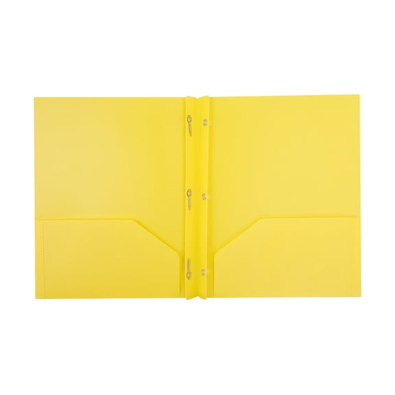 1Pcs Plastic 2-Pocket Folders with 3-Prongs,Heavy-Duty Pockets Folders with Brads,Plastic Folders with Pockets and Prongs,Poly Folders with 3 Metal Prongs Fastener Clips for Home and Office,(Yellow)