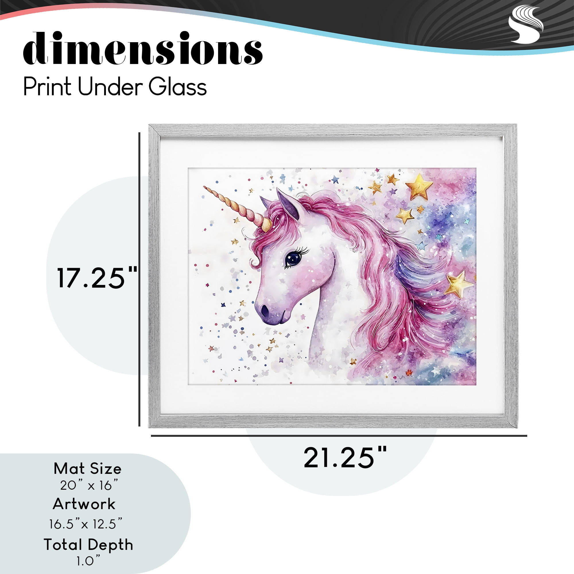 Stupell Industries Pink Mane Unicorn with Stars Gray Framed Print Under Glass, design by Creative Studio
