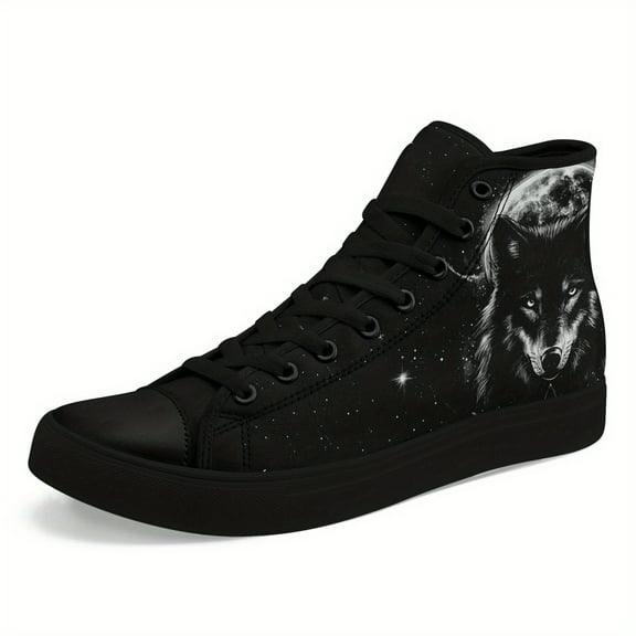 Coolcustomize Men's High-top Sneakers,Black Wolf & Moon for Galaxy Night Print, Streetwear Casual Shoes with Lace-Up for Walking & Travel, Celestial Design, Street Style, Urban Fashion Enthusiasts