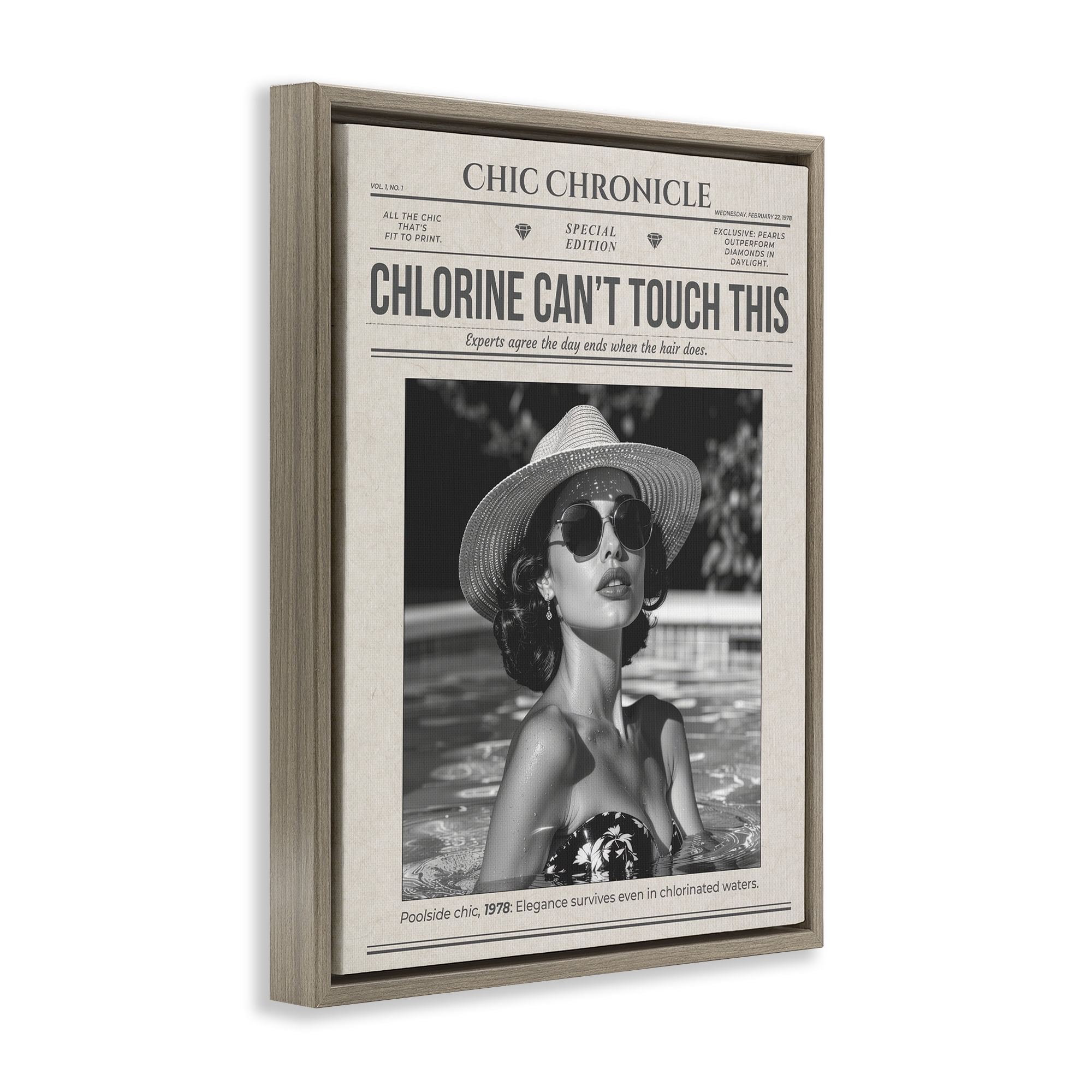 Chic Chronical Vintage Magazine Brown Framed Floater Canvas Wall Art, design by A Barefoot Stylist