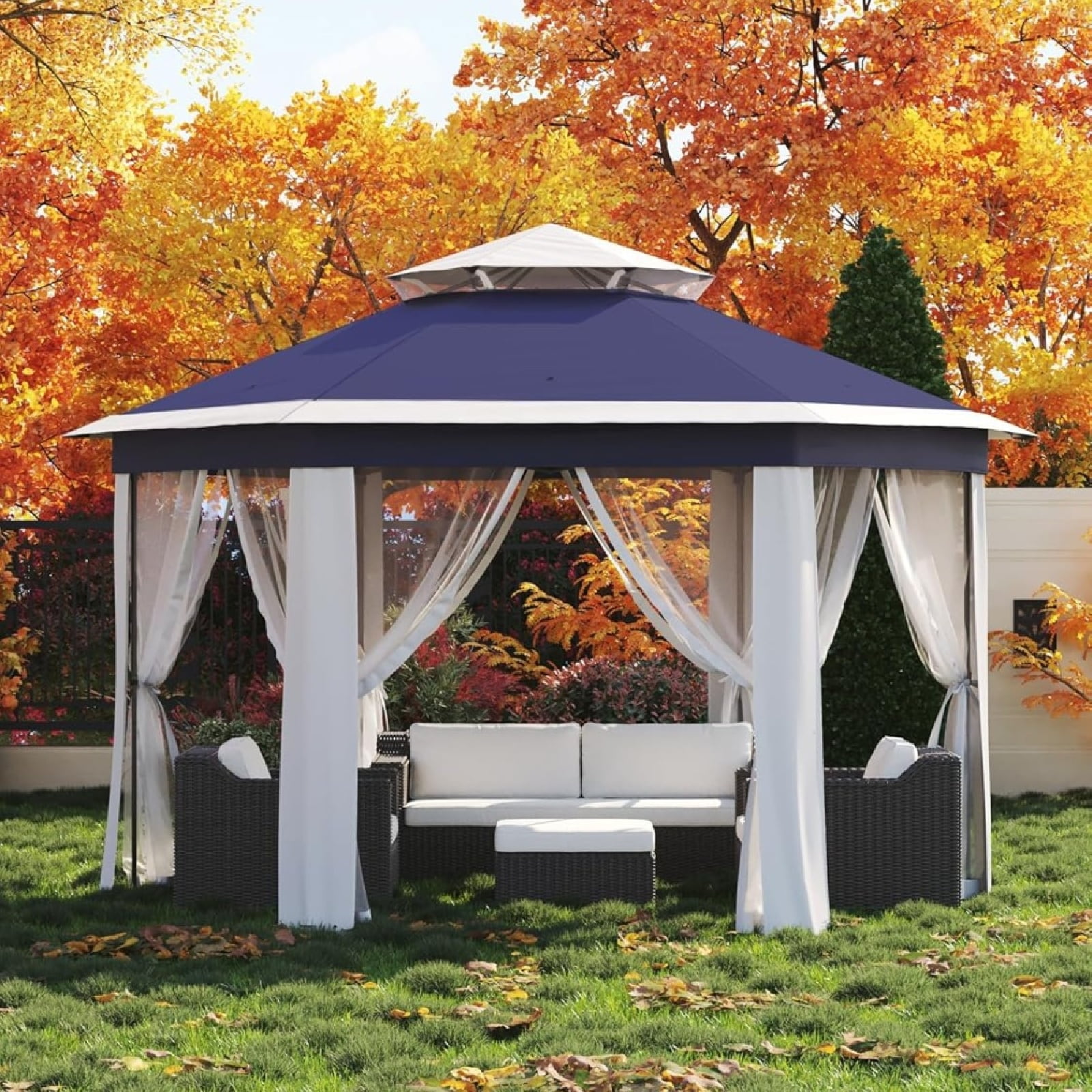 Telyswee 13'x13' Pop-up Gazebo 6 Sided Outside Patio Gazebo Outdoor Gazebo Canopy with Mosquito Netting Patio Tent Backyard Canopy with 3 Adjustable Height and 112 Square ft of Shade