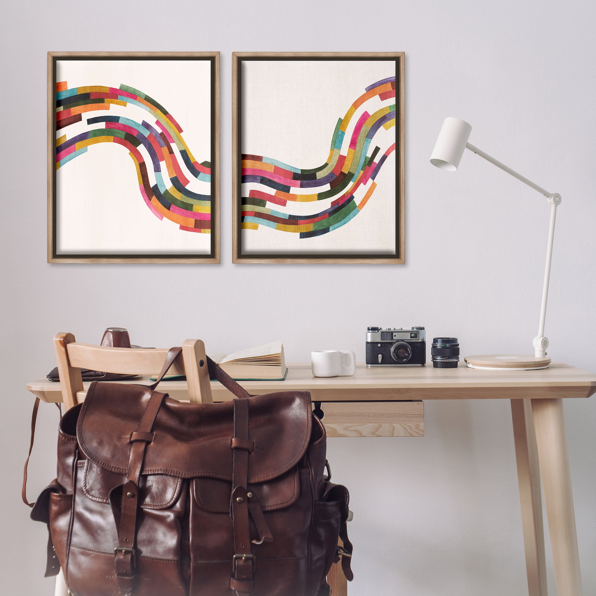 Stupell Industries Abstract Colorful Wave Abstract Painting Brown Floater Framed Canvas Art Print Wall Art, 31 x 25, Set of 2